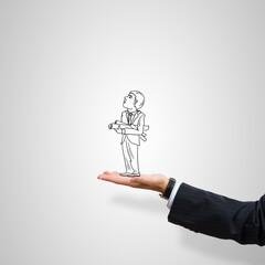 Caricatures of businessman in palm