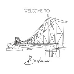 Single continuous line drawing Story Bridge landmark. Beautiful famous place in Brisbane, Australia. World travel home wall decor poster art concept. Modern one line draw design vector illustration