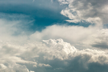 Big clouds in the blue sky.