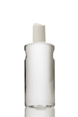 cosmetic plastic transparent flat bottle white open cap