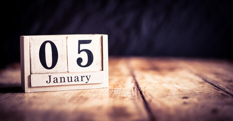 January 5th, 5 January, Fifth of January, calendar month - date or anniversary or birthday