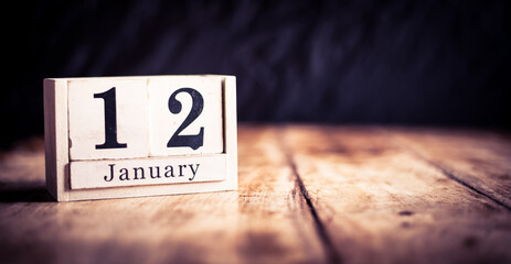 January 12th, 12 January,  Twelfth of January, calendar month - date or anniversary or birthday