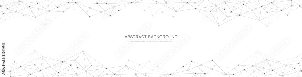 Fototapete Website header or banner design with abstract geometric background and connecting dots and lines. Global network connection. Digital technology with plexus background and space for your text.