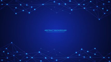 Fototapeta premium Abstract technology background with connecting dots and lines. Digital technology of global network connection and communication.