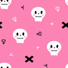 Cute Pink Skull Halloween Seamless Pattern