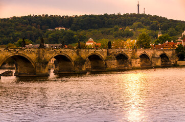 sunset over the Charles bridge