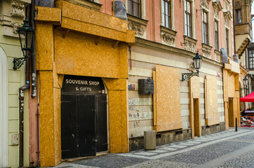 Fototapeta premium Prague, The Czech Republic-10-02-2020: Closed shop due to corona