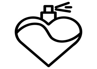 Perfume Love  line icon. Fragrance bottle with heart and water spray mist symbol, outline style pictogram on white background. Valentines day sign for mobile concept, web design. Vector graphics