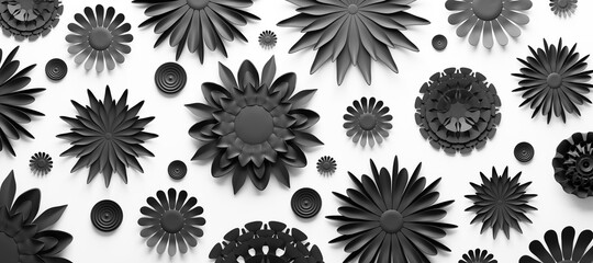 Black paper flowers elegant minimalist background.