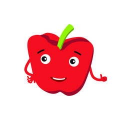 Cartoon pepper with eyes, mouth and hands on a white isolated background.Flat illustration of funny vegetables.