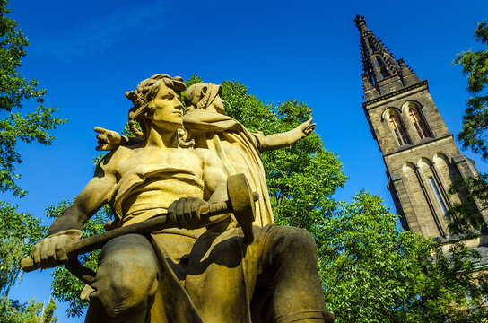 Prague, The Czech Republic: Statue of Libuše and Přemysl, Vyšehrad 