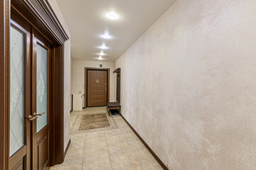 Russia, Moscow- April 10, 2020: interior room apartment modern bright cozy atmosphere. general cleaning, home decoration, preparation of house for sale. room doors, repair corridor