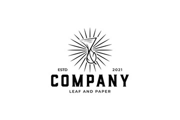 Creative Leaf and Paper Hand Drawn logo design