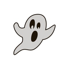 Halloween ghost hand drawn flat line icon. Vector illustration