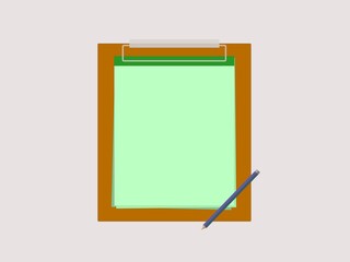 Clipboard with green paper and blue pencil. 
Icon for website and mobile application.
Modern flat design graphic elements. Vector illustration.