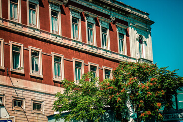 Naklejka premium View of the facade of a building in the downtown of Lisbon in Portugal 