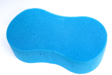 Blue car wash sponge on white background.