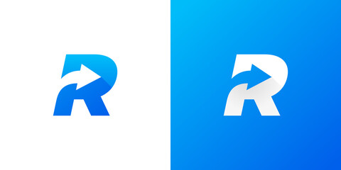 Letter R with Arrow . Letter R arrow logo design . vector illustration - obrazy, fototapety, plakaty