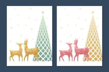 Christmas greeting card with low poly reindeer couple concept.
