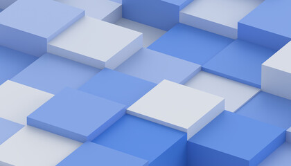 Fototapeta na wymiar Abstract 3d render, geometric composition, background design with blue and white cubes