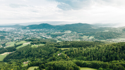 aerial view over countryside city Graz, Austria 