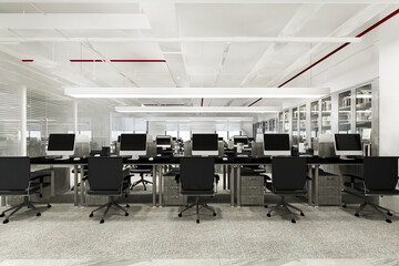 3d rendering business meeting and working room on office building
