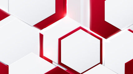 Abstract red and white hexagons technology digital hi-tech concept background. Vector illustration