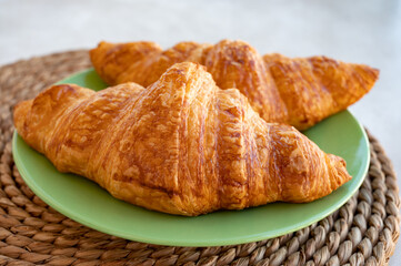 French puff pastry croissants from bakery close up
