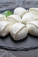 Fototapeta na wymiar Tasty italian food, fresh white buffalo mozzarella soft cheese balls from Campania