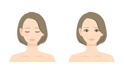Obraz premium 中年の女性の顔 イラスト ネガティブな表情 