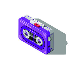 Isometric 3D Cassette Player Old Technology Device Equipment Appliances Element Vector Design Style Music Vintage Retro