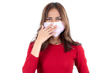 Asian young woman wearing medical face mask for prevention coronavirus isolated on white background
