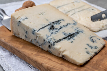 Italian food, buttery or firm blue cheese made from cow milk in Gorgonzola, Milan, Italy