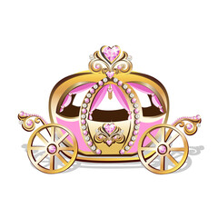 Beautiful princess carriage decorated with pink jewels Fabulous carriage vector illustration isolated on white background. © liana2012