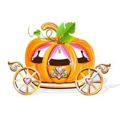 Beautiful princess carriage decorated with pink jewels Fabulous carriage vector illustration isolated on white background.