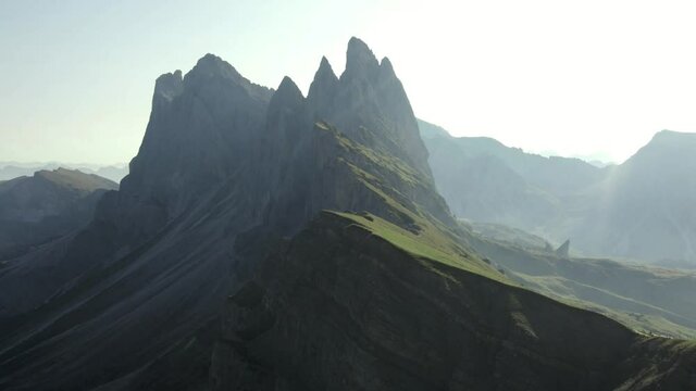 Aerial View of Seceda In South Tyrol, Dolomites on a Clear Day in Real Time