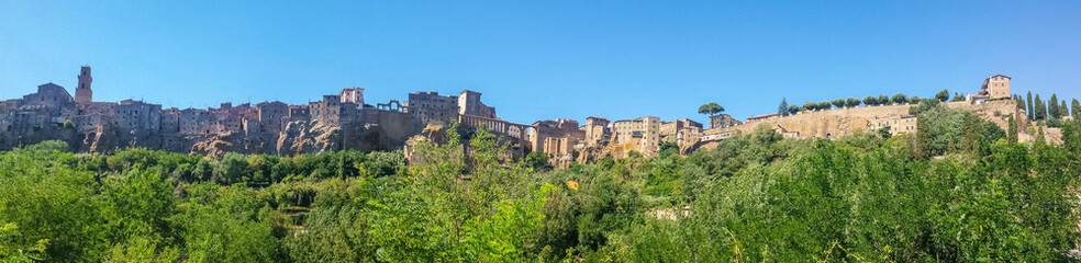 Fototapeta na wymiar Ultra wide Panoramic view of Pitigliano in Tuscany