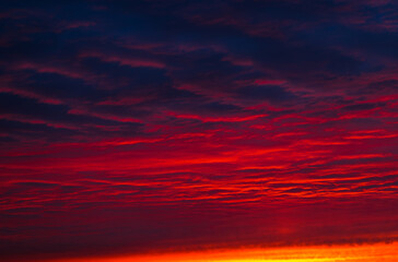 Red clouds in the sunset sky