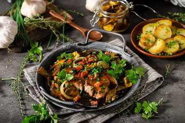 Pork steak with mushrooms and herbs