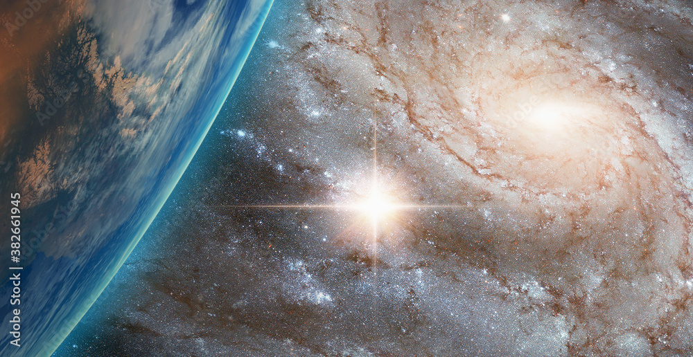 Poster supernova explosion in the center of galaxy 