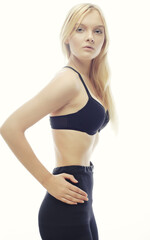 Obraz premium woman with long blond hair. Fashion model posing at studio.