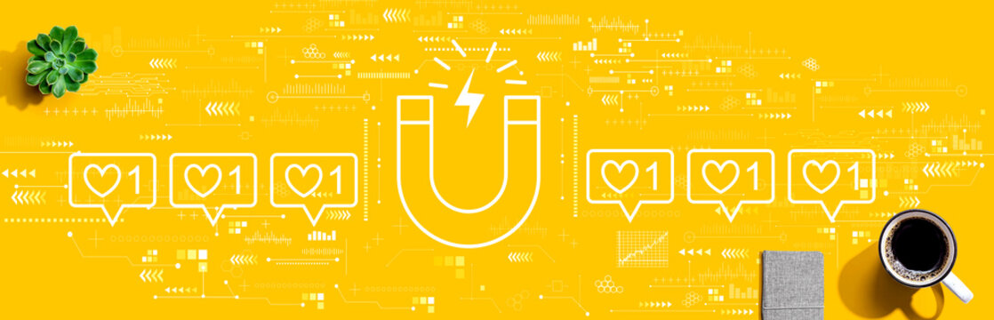 Get more likes concept with a cup of coffee and a notebook - Powered by Adobe