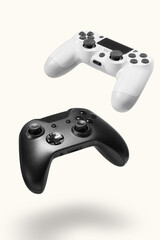 White and black game controllers on white background © miglagoa