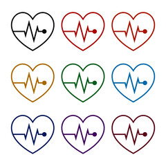 Heart and heart rate icon, color set