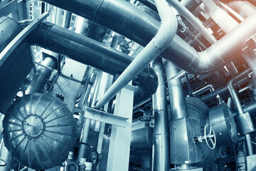 Industry plant concept,Equipment, cables and piping as found inside of a modern industrial power...