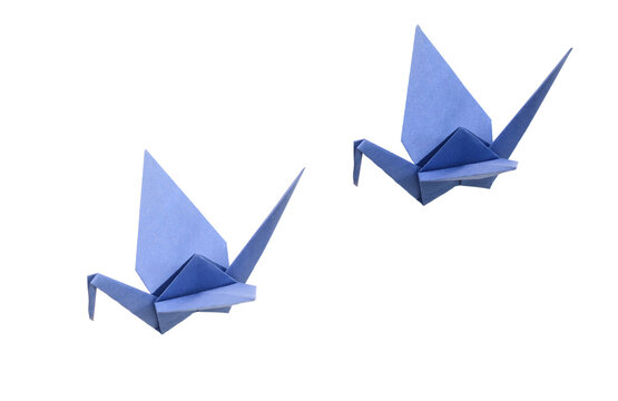 Folding birds Paper, origami crans flying on white