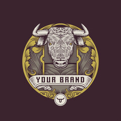 bull head vector vintage handrawn logo
