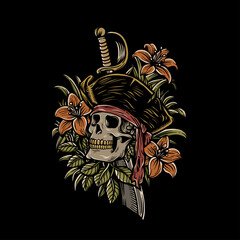 dead skull pirates and flowers illustration