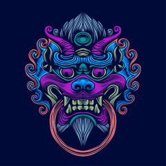 tribal dragon mask tattoo colorfull illustration