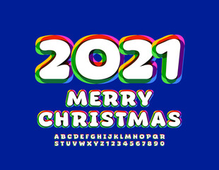 Vector creative greeting card Merry Christmas 2021! Artistic trendy Font. Bright Alphabet Letters and Numbers set